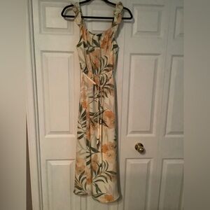 Orange, cream and olive Maxi Sundress with Sleeveless Scoop Neck for Resort Wear